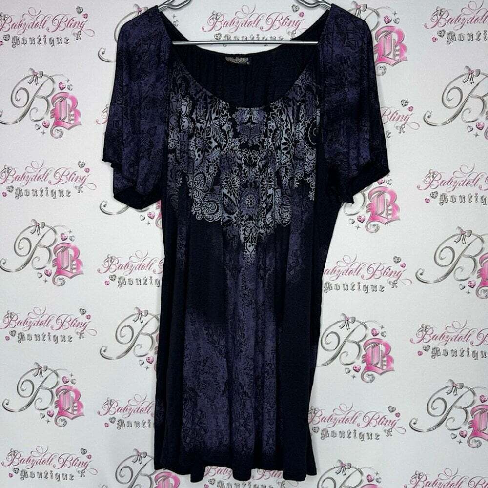 Vanilla sugar T-shirt crystal bling rhinestone diamonds paisley print boho biker
